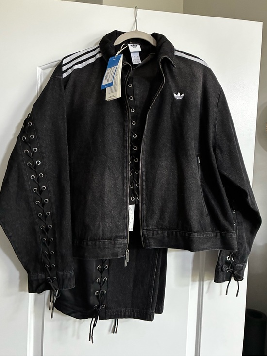 adidas Jackets & Blazers - Adidas Black Lace-Up Track Jacket with Three Stripes